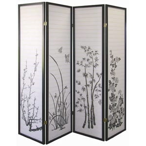Legacy Decor Black 4 Panel Bamboo Floral Room Divider Screen