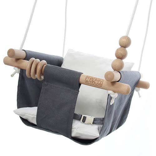 Monkey & Mouse Secure Canvas and Wooden Hanging Swing - Best Portable Baby Swing