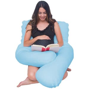 Meiz U Shaped Contoured Body Pregnancy Maternity Pillow with Zippered Cotton Cover - Blue 