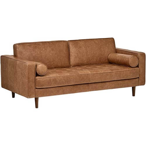 Amazon Brand Rivet Aiden Tufted Mid-Century Modern Leather Bench Sofa